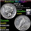 Image 1 : ***Auction Highlight*** 1921-p Peace Dollar $1 Graded Select Unc By USCG (fc)