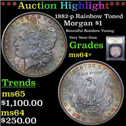 ***Auction Highlight*** 1882-p Rainbow Toned Morgan Dollar $1 Graded Choice+ Unc By USCG (fc)