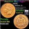 Image 1 : ***Auction Highlight*** 1876 Indian Cent 1c Graded Choice Unc RB BY USCG (fc)