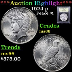 ***Auction Highlight*** 1924-p Peace Dollar $1 Graded GEM+ Unc BY USCG (fc)