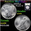 Image 1 : ***Auction Highlight*** 1924-p Peace Dollar $1 Graded GEM+ Unc BY USCG (fc)