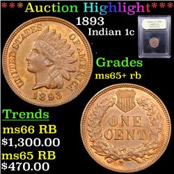 ***Auction Highlight*** 1893 Indian Cent 1c Graded Gem+ Unc RB BY USCG (fc)