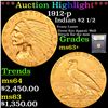 Image 1 : ***Auction Highlight*** 1912-p Gold Indian Quarter Eagle $2 1/2 Graded Select+ Unc By USCG (fc)