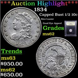 ***Auction Highlight*** 1834 Capped Bust Half Dime 1/2 10c Graded Select Unc BY USCG (fc)