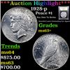 Image 1 : ***Auction Highlight*** 1928-p Peace Dollar $1 Graded Select+ Unc BY USCG (fc)