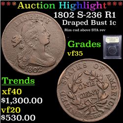 ***Auction Highlight*** 1802 S-236 R1 Draped Bust Large Cent 1c Graded vf++ BY USCG (fc)