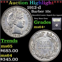 ***Auction Highlight*** 1912-d Barber Dime 10c Graded Choice+ Unc By USCG (fc)