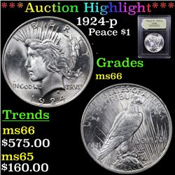 ***Auction Highlight*** 1924-p Peace Dollar $1 Graded GEM+ Unc BY USCG (fc)