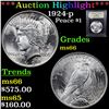 Image 1 : ***Auction Highlight*** 1924-p Peace Dollar $1 Graded GEM+ Unc BY USCG (fc)