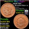 Image 1 : ***Auction Highlight*** 1856 N3 Braided Hair Large Cent 1c Graded Select+ Unc BN By USCG (fc)