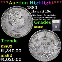 ***Auction Highlight*** 1883 Hawaii 10c Graded Select Unc By USCG (fc)