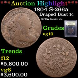 ***Auction Highlight*** 1804 S-266a Draped Bust Large Cent 1c Graded vg+ By USCG (fc)