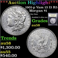 ***Auction Highlight*** 1901-p Vam 13 I3 R5 Morgan Dollar $1 Graded Choice AU/BU Slider By USCG (fc)