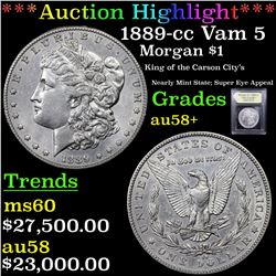 ***Auction Highlight*** 1889-cc Vam 5 Morgan Dollar $1 Graded Choice AU/BU Slider+ By USCG (fc)