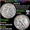 Image 1 : ***Auction Highlight*** 1919-d Walking Liberty Half Dollar 50c Graded Choice Unc By USCG (fc)