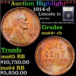 ***Auction Highlight*** 1914-d Lincoln Cent 1c Graded Choice+ Unc RB By USCG (fc)