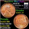 Image 1 : ***Auction Highlight*** 1914-d Lincoln Cent 1c Graded Choice+ Unc RB By USCG (fc)