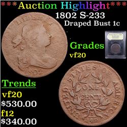 ***Auction Highlight*** 1802 S-233 Draped Bust Large Cent 1c Graded vf, very fine BY USCG (fc)