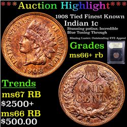 ***Auction Highlight*** 1908 Tied Finest Known Indian Cent 1c Graded GEM++ RB By USCG (fc)