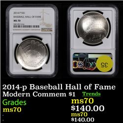 NGC 2014-p Baseball Hall of Fame Modern Commem Dollar $1 Graded ms70 By NGC