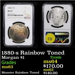 NGC 1880-s Rainbow Toned Morgan Dollar $1 Graded ms63 By NGC