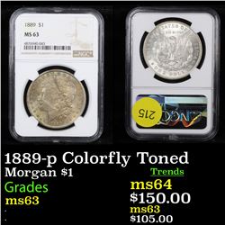 1889-p Colorfly Toned Morgan Dollar $1 Graded ms63 By NGC