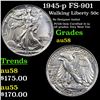 Image 1 : 1945-p FS-901 Walking Liberty Half Dollar 50c Grades Choice AU/BU Slider