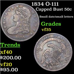 1834 O-111 Capped Bust Half Dollar 50c Grades vf++