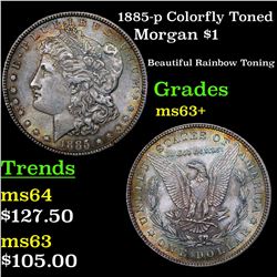 1885-p Colorfly Toned Morgan Dollar $1 Grades Select+ Unc