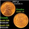 Image 1 : 1917-p Lincoln Cent 1c Grades Gem+ Unc RB