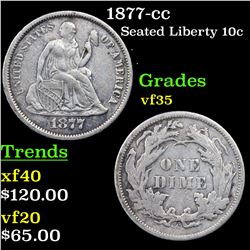 1877-cc Seated Liberty Dime 10c Grades vf++