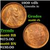 Image 1 : 1909 vdb Lincoln Cent 1c Grades GEM+ Unc RB
