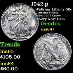 1942-p Walking Liberty Half Dollar 50c Grades Choice+ Unc
