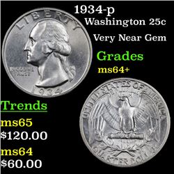 1934-p Washington Quarter 25c Grades Choice+ Unc