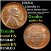 Image 1 : 1918-s Lincoln Cent 1c Grades Select+ Unc BN