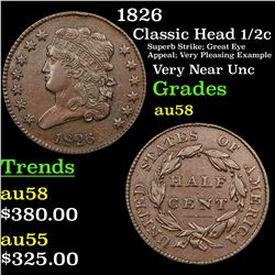 1826 Classic Head half cent 1/2c Grades Choice AU/BU Slider