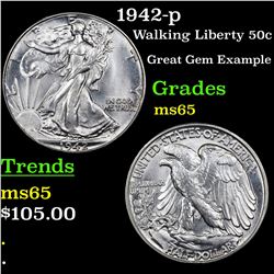 1942-p Walking Liberty Half Dollar 50c Grades GEM Unc