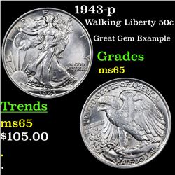 1943-p Walking Liberty Half Dollar 50c Grades GEM Unc