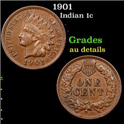 1901 Indian Cent 1c Grades AU Details
