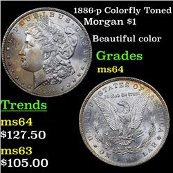 1886-p Colorfly Toned Morgan Dollar $1 Grades Choice Unc