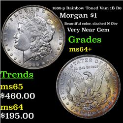 1888-p Rainbow Toned Vam 1B R6 Morgan Dollar $1 Grades Choice+ Unc