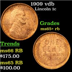 1909 vdb Lincoln Cent 1c Grades Gem+ Unc RB