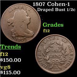 1807 Cohen-1 Draped Bust Half Cent 1/2c Grades f, fine