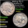 Image 1 : 1913-p Ty I Buffalo Nickel 5c Grades Choice+ Unc