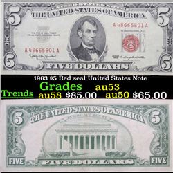 1963 $5 Red seal United States Note Grades Select AU