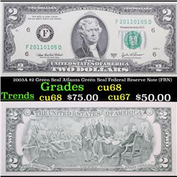 2003A $2 Green Seal Atlanta Green Seal Federal Reserve Note (FRN) Grades Gem++ CU