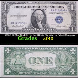 1935E $1 Blue Seal Silver Certificate Signatures Priest/Humphrey Grades xf