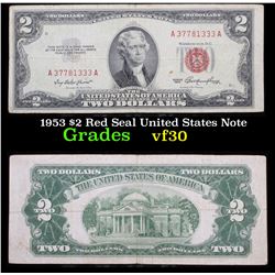 1953 $2 Red Seal United States Note Grades vf++