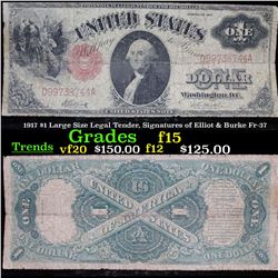 1917 $1 Large Size Legal Tender, Signatures of Elliot & Burke Fr-37 Grades f+