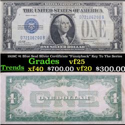 1928C $1 Blue Seal Silver Certificate "Funnyback" Key To The Series  Grades vf+